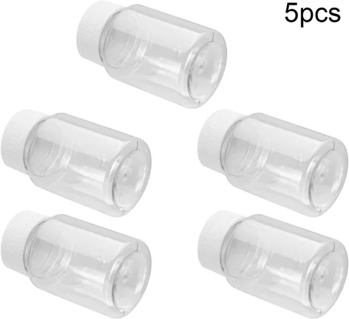 Vista 5 de Othmro 5 botellas de plástico de laboratorio de reactivo químico, 2.7 fl oz/2.7 oz de boca pequeña líquido/sólido redondo recipiente