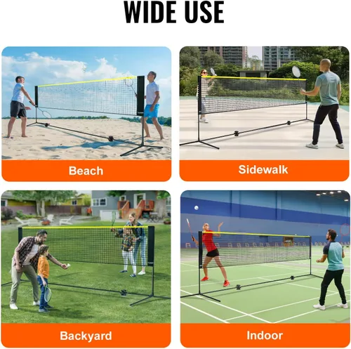 Vista 6 de VEVOR Badminton Net, Height Adjustable Volleyball Net, Wide Foldable Pickleball Net, Portable Easy Setup Tennis Net Set with Poles, Stand and Carry