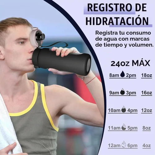 Vista 6 de ANOTION Botella de agua de vidrio de 24 onzas con popote y funda de Negro