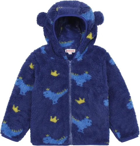 Vista 10 de Chaqueta con capucha de forro polar con cremallera para niñas y niños pequeños, abrigo de osito cálido de invierno Negro