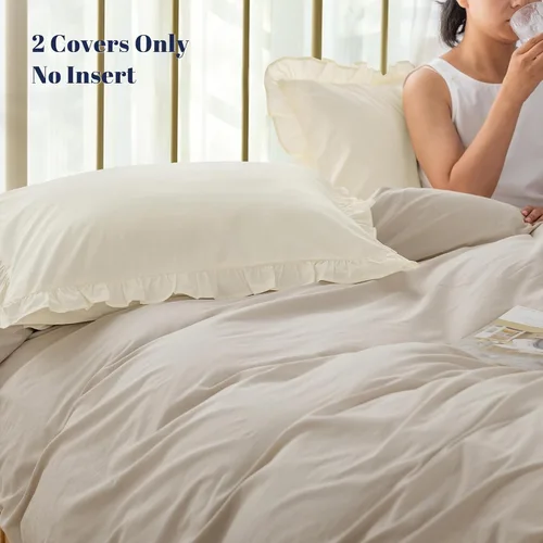 Vista 5 de PHF Fundas de almohada 100% algodón lavado con volantes, tamaño estándar, paquete de 2 fundas de almohada de 20 x 26 pulgadas, sin relleno, fundas