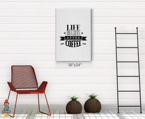 Vista 4 de HB Art Design Life Begins After Coffee Black and White Quote Retro Style Canvas Print Wall Art Coffee Bar Decor Coffee Signs Kitchen Wall Decor