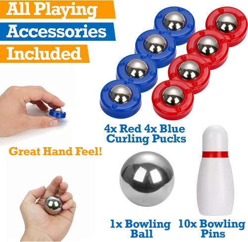 Vista 7 de Sterling Games Tabletop Bowling Combo Set, Wooden Arcade Board with Marbles and Pins, Indoor Table Top Game for Kids and Family