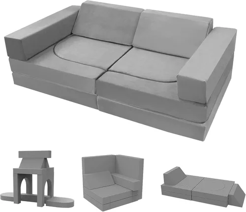 Vista 16 de Sofá modular para niños MeMoreCool – Sofá de dinosaurio de 8 piezas que brilla en la oscuridad para niños pequeños convertible en fuerte constructor