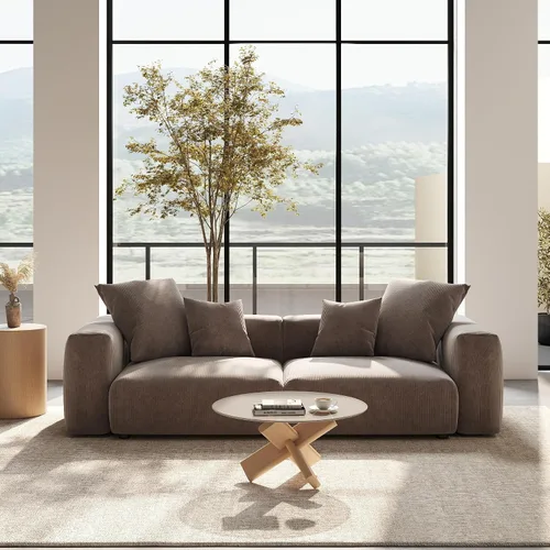 Vista 17 de Sofá seccional modular en forma de nube, sofá en L con otomano, sofá cama de 260 cm de tamaño grande, sofás cama de corduroy para sala de estar