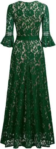 Vista 7 de MISSMAY - Vestido largo formal con mangas de campana, hecho totalmente en encaje, estilo vintage, para mujer
