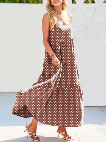 Vista 5 de ANRABESS - Vestido largo de verano para mujer, vestido de lino casual, holgado, sin mangas, con tirantes delgados y estilo bohemio, para playa