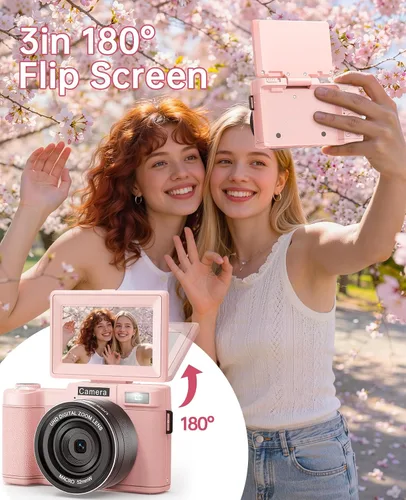 Vista 8 de Cámara Digital 4K de FLATIC para Fotografía, (Zoom Digital-Rosa)