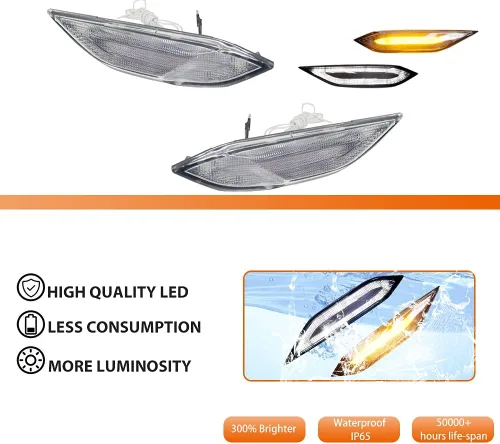 Vista 2 de ADIIL Kit de luces LED de marcador frontal frontal y blanco ámbar transparente compatible con Porsche 958 Cayenne 2011-2014, intermitente y lámparas