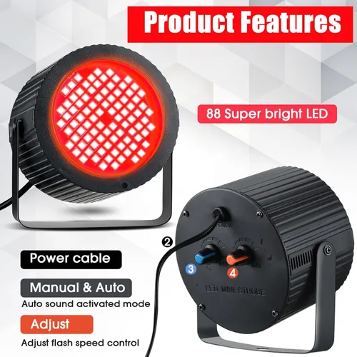 Vista 2 de Funtery 2 luces estroboscópicas brillantes de Halloween, 88 LED, iluminación intermitente para fiesta, sonido y modos de velocidad, luces