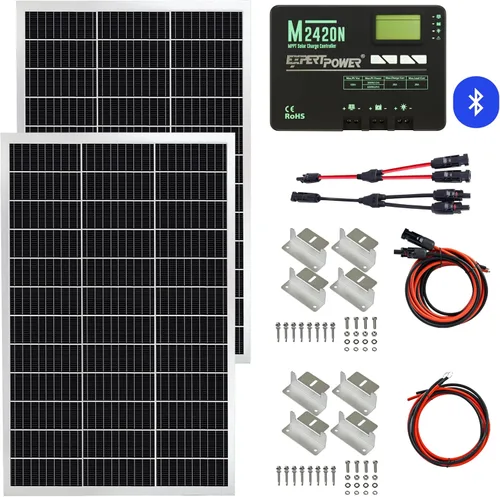 Vista 8 de ExpertPower Kit de panel solar Panel solar mono de 100 vatios y 12 voltios + controlador de carga solar de 10 A 12 V/24 V, para RV, marina