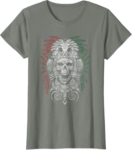 Vista 15 de Camiseta de Calavera Azteca con máscara Mayas Calavera Azteca, Negro