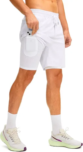 Vista 2 de Soothfeel Men's 2 in 1 Running Shorts with Liner 7 Inch Training Gym Athletic Workout Shorts for Men with Zipper Pockets