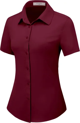 Vista 7 de Camisas con botones para mujer, de manga corta, elásticas, sin arrugas, para negocios, casual, oficina, blusa de trabajo