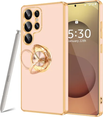 Vista 27 de Fingic Compatible con Samsung Galaxy S22 Funda con Soporte de Anillo, [Soporte de Anillo Giratorio 360° Magnético con Kickstand][Borde Dorado