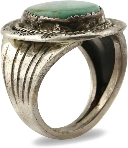 Vista 2 de Navajo Kingman - Anillo de plata .925 firmado por el artista JMC C.80's, Plata 925, plata esterlina, piedras preciosas, metal, Turquesa