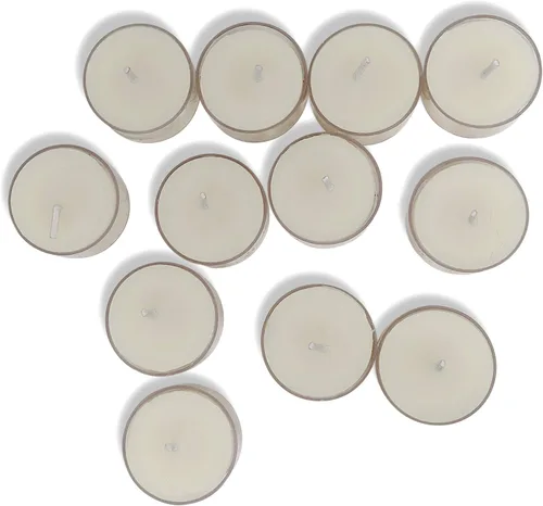 Vista 6 de Hyoola Velas de té de cera de abeja blanca pura, hechas a mano, decorativas sin perfume, velas de té, 4 horas de tiempo de combustión, taza Blanco