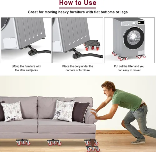 Vista 10 de Carrito de muebles resistente con 5 ruedas, capacidad de carga de 3300 libras para un fácil movimiento y almacenamiento, juego de herramientas
