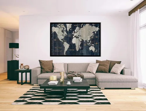 Vista 5 de Lienzo enmarcado para pared, diseño de mapa del viejo mundo azul