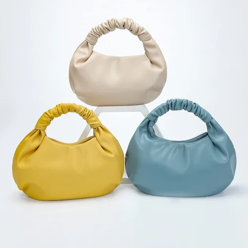 Vista 7 de Mini bolsos de mano tipo hobo para mujer, bolsos de mano de cuero suave para mujer en forma de nube con asa superior