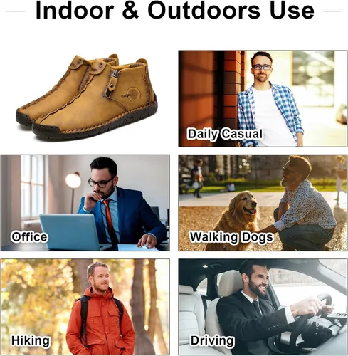 Vista 9 de Govicta - Mocasines de hombre de cuero, uso casual, zapatos de hombre, botas chukka hasta el tobillo, cómodo calzado sin cordones, para el trabajo