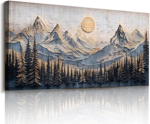 Vista 11 de imjiayu Arte de pared de árbol de la vida, arte de pared grande, decoración de pared azul, impresiones en lienzo de paisaje abstracto, pinturas