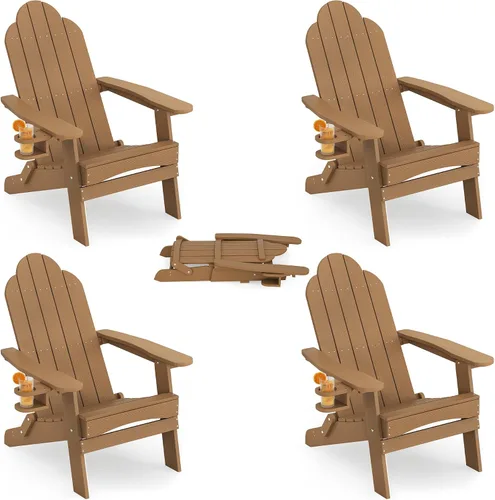 Vista 16 de LUE BONA - Silla plegable Adirondack, portavasos, juego de 4, color negro