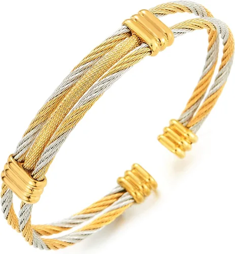 Vista 6 de Pulsera de acero inoxidable COOLSTEELANDBEYOND con cable trenzado ajustable para hombre y mujer