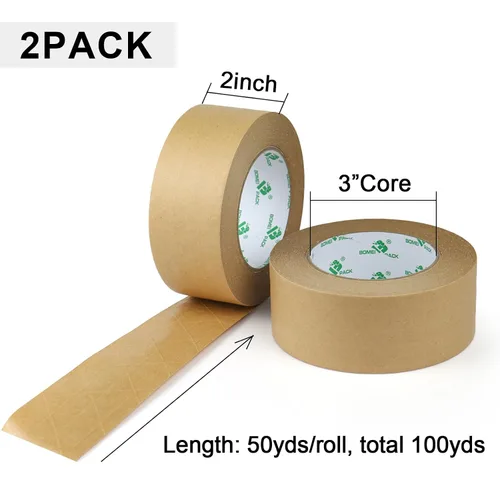 Vista 2 de BOMEI PACK Cinta de embalaje de papel reforzado de 2 pulgadas, cinta de envío de papel kraft autoadhesiva biodegradable, para embalaje resistente