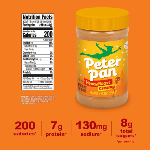 Vista 2 de Peter Pan, Mantequilla de maní cremosa tostada con miel, tarro de 16.3 onzas