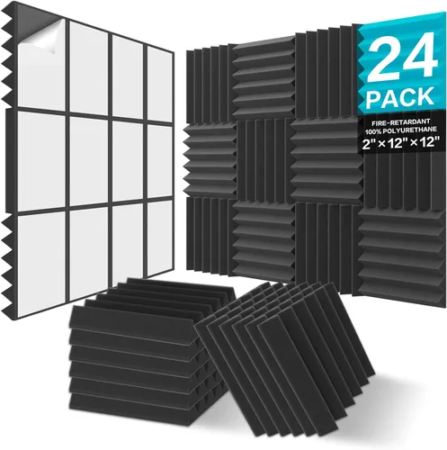Vista 18 de JBER Paquete de 12 paneles de espuma acústica, paneles de espuma con aislamiento de sonido de 1 x 12 x 12 pulgadas para paredes, cuñas