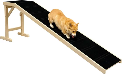 Vista 10 de PawHut Rampa para perros para cama, rampa para mascotas para perros con alfombra antideslizante y plataforma superior, 49 x 16 x 14 pulgadas