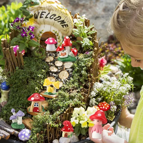 Vista 4 de Yulejo 120 piezas de mini hongos de resina para manualidades, jardín, pequeñas figuritas de hongos en miniatura, adornos coloridos a granel