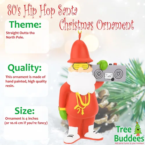 Vista 2 de Tree Buddees Adornos de Navidad retro de los 80 Hip Hop de Santa