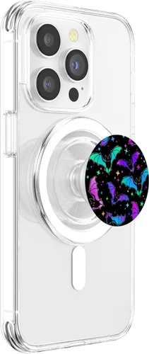 Vista 4 de Patrón gótico de murciélago de Halloween, regalo para amantes de los murciélagos espeluznantes, en negro PopSockets MagSafe PopGrip para iPhone