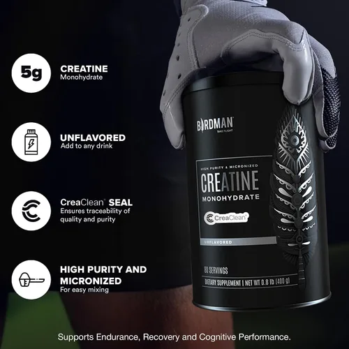 Vista 8 de BIRDMAN Monohidrato de creatina micronizada en polvo, recuperación muscular, sin cafeína, creatina pre-entrenamiento, vegano, post-entrenamiento