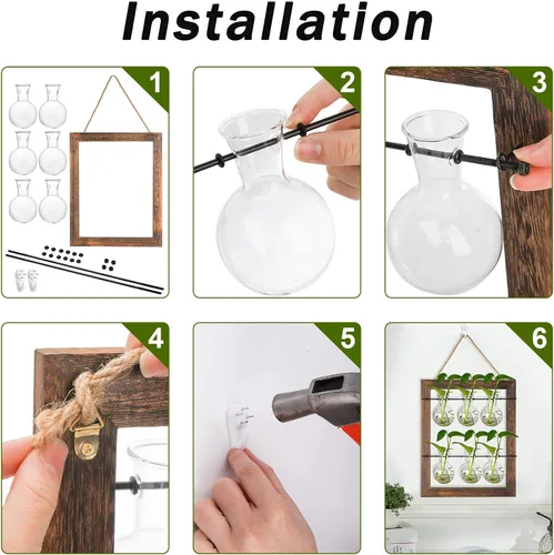 Vista 4 de Elsjoy Estación de propagación para colgar en la pared, maceta de pared de terrario de vidrio colgante para plantas hidropónicas, decoración