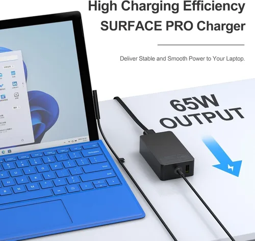 Vista 2 de Cargador para laptop Surface Pro de 65 W, para Microsoft Surface Pro Charger Windows Surface Laptop 6, 5, 4, 3, 2, 1, para Microsoft Surface Pro10