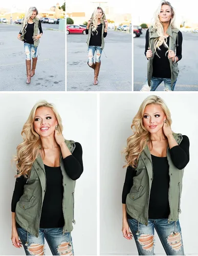 Vista 2 de BBX Lephsnt Chaleco utilitario para mujer, con cordón en la cintura, chaqueta militar sin mangas