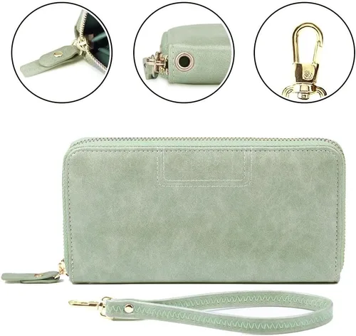 Vista 5 de FT FUNTOR Cartera de pulsera para mujer, cartera de piel sintética vegana con cremallera alrededor del teléfono, tarjetero organizador