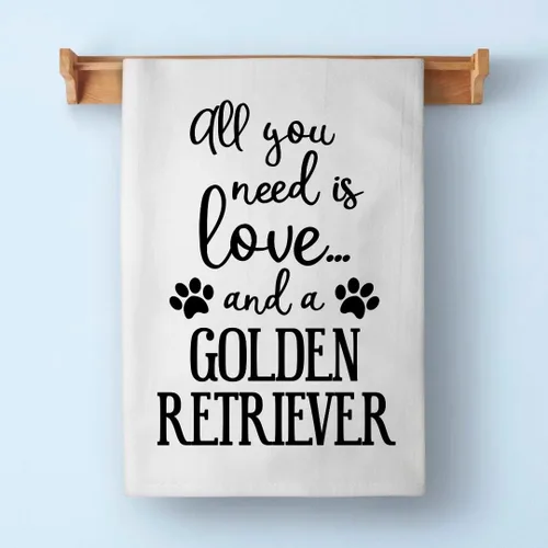 Vista 7 de Honey Dew Gifts Toallas divertidas, All You Need is Love and a Golden Retriever, toalla de cocina, decoración de cocina, toalla de cocina multiusos
