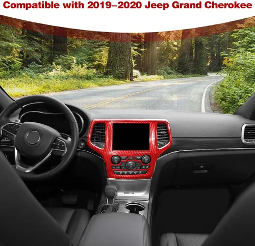 Vista 3 de Cubierta para panel de navegación con bisel central para Grand Cherokee Center Dash compatible con Jeep Grand Cherokee 2019 2020, accesorios Rojo