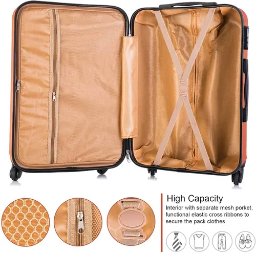 Vista 6 de yotefe Juego de maletas rígidas, equipaje de viaje con ruedas, juego de maleta, maleta giratoria para mujeres y hombres, Naranja, Juego de equipaje