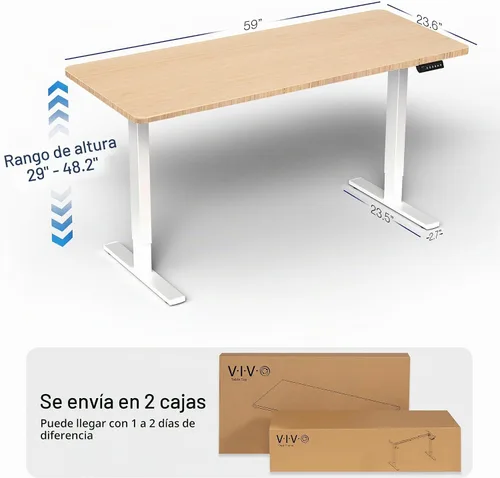 Vista 3 de VIVO Real Bamboo DESK-KIT-1W6O - Escritorio de pie de 60 x 24 pulgadas Parte superior de bambú/marco blanco
