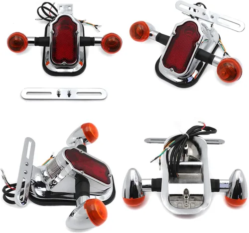 Vista 5 de Motocicleta cromo ámbar metal sepulcral freno cola W/señal de luz compatible con bicicleta de motocicleta gemela grande [P/N: XH3118B-A-01-CD+AMBER]