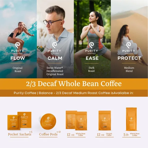 Vista 4 de Purity Coffee BALANCE 2/3 Café Descafeinado de Tueste Medio Paquetes de Una Sola Porción (Sobres de 5 unidades) – Descafeinado Procesado con Agua
