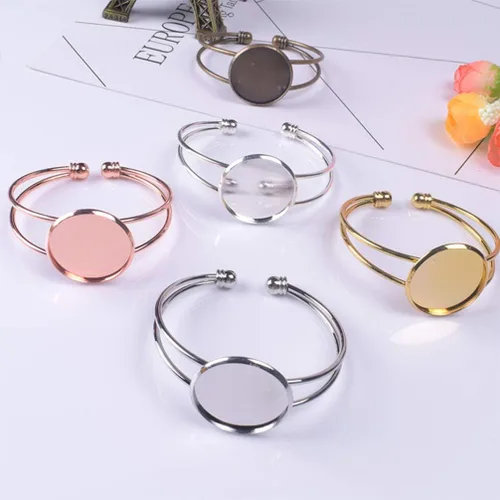 Vista 3 de Exceart 6 unidades de pulseras con ajuste de cabujón redondo en blanco, bandejas de bisel ajustables, pulseras para bricolaje y fabricación de joyas