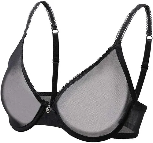 Vista 6 de Conjunto de sujetadores y bragas transparentes sin forro de malla sexy para mujer, talla grande