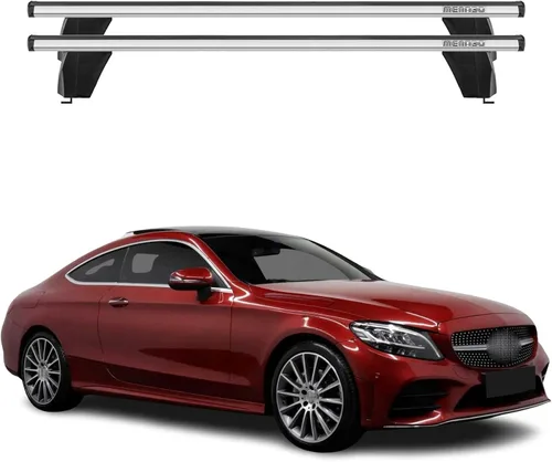Vista 19 de OMAC Barras transversales de techo de punto fijo Mercedes Clase C Sedan 2015 a 2023, portaequipajes, 165 libras, aluminio, 2 piezas, color plateado