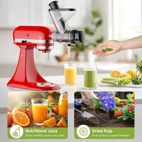 Vista 7 de Accesorio de exprimidor masticador para batidora de pie KitchenAid, exprimidor de prensado en frío para accesorios de batidora KitchenAid con tolva